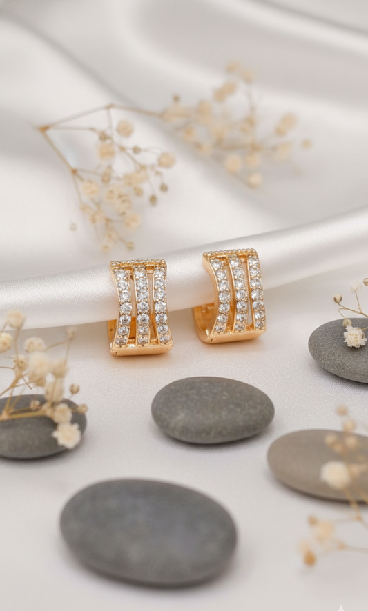 Elegant Crystal-Paved Gold-Plated Hoop Earrings