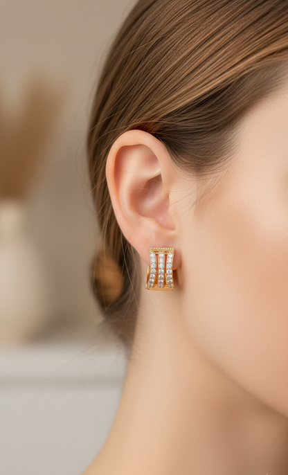 Elegant Crystal-Paved Gold-Plated Hoop Earrings