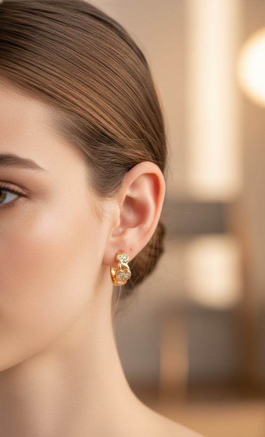 Dainty Floral Gold-Plated Crystal Huggie Hoops