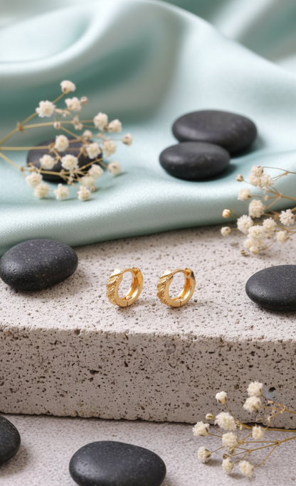 Elegant Textured Gold-Plated Huggie Hoops