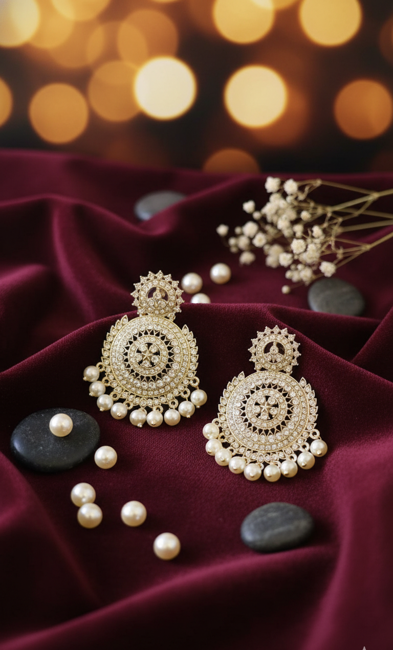 Grand Kundan and Pearl Jhumka Earrings