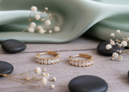 Dazzling Marquise-Cut Crystal Gold-Plated Huggie Hoops