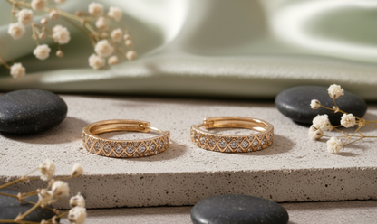 Glimmering Diamond-Pattern Gold-Plated Huggie Hoops