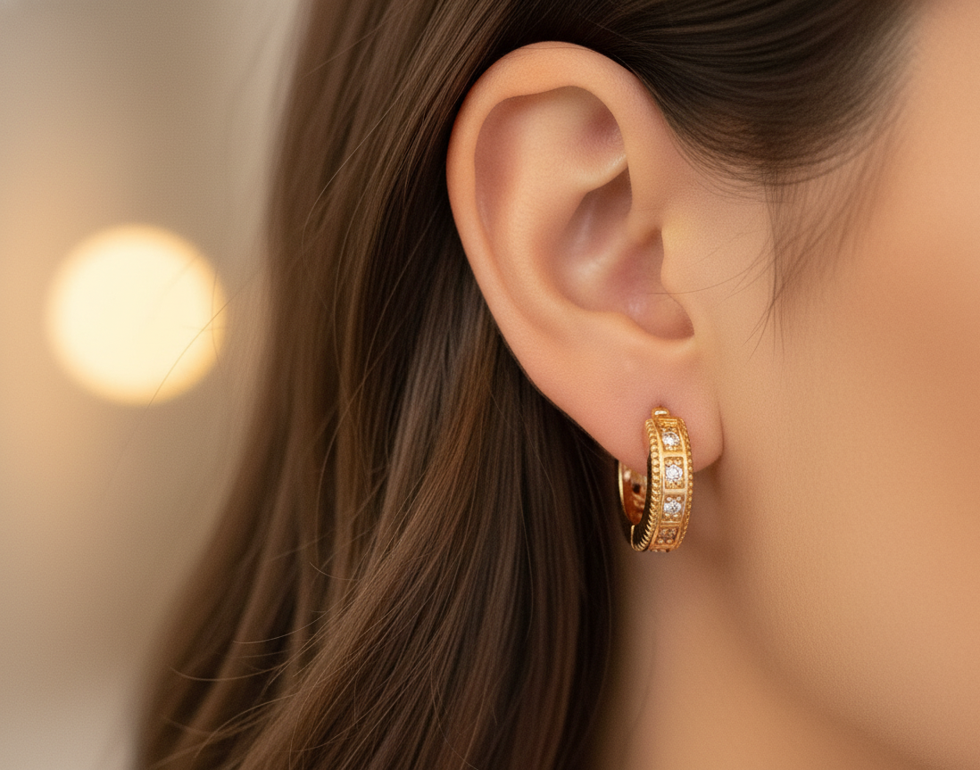 "Golden Radiance" Pave Huggie Hoop Earrings