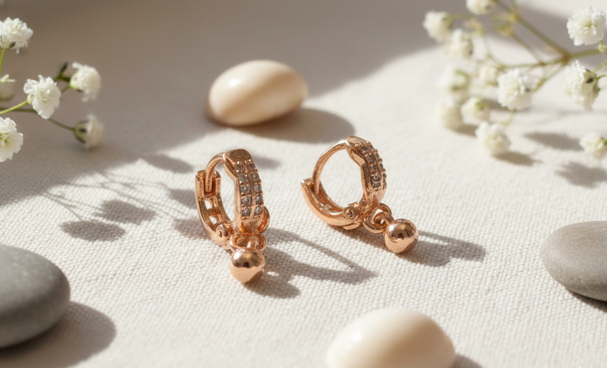 "Rose Gold Droplet" Pave Charm Hoops*