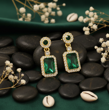 Regal Emerald and Crystal Gold-Plated Drop Earrings