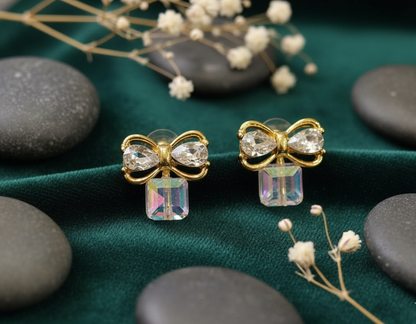 Dazzling Crystal Bow Drop Stud Earrings