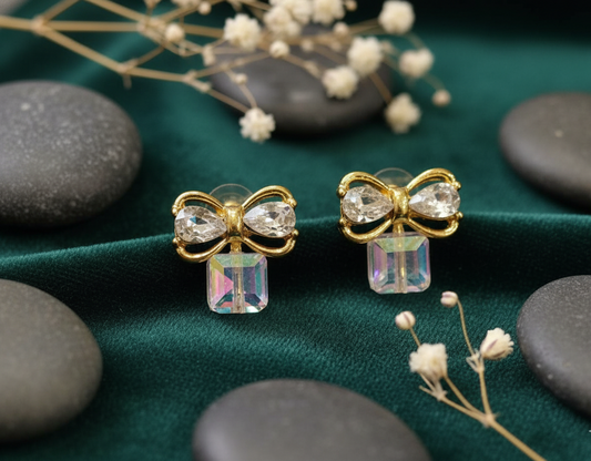 Dazzling Crystal Bow Drop Stud Earrings