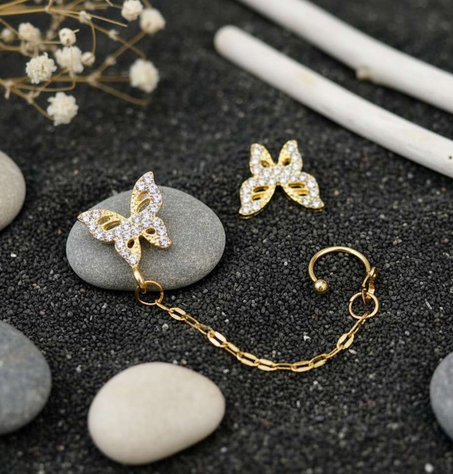 Enchanting Crystal Butterfly Chain Ear Cuff