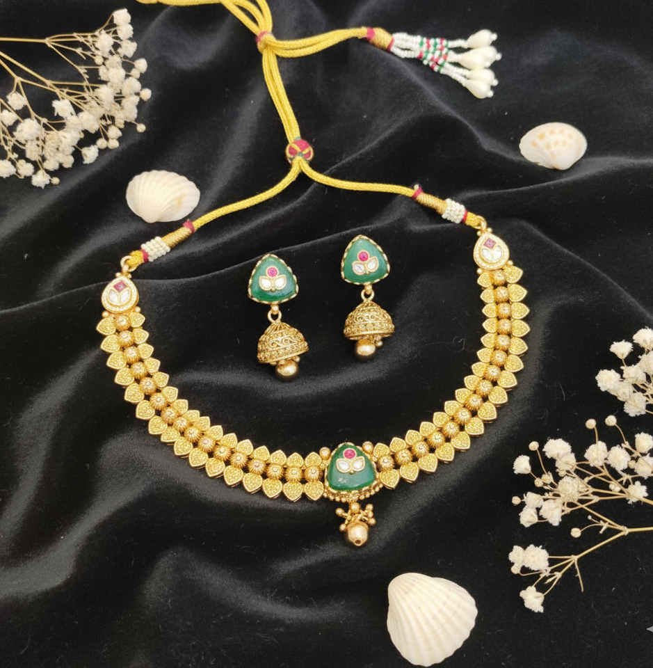 "Lotus Bloom" Choker & Jhumka Set
