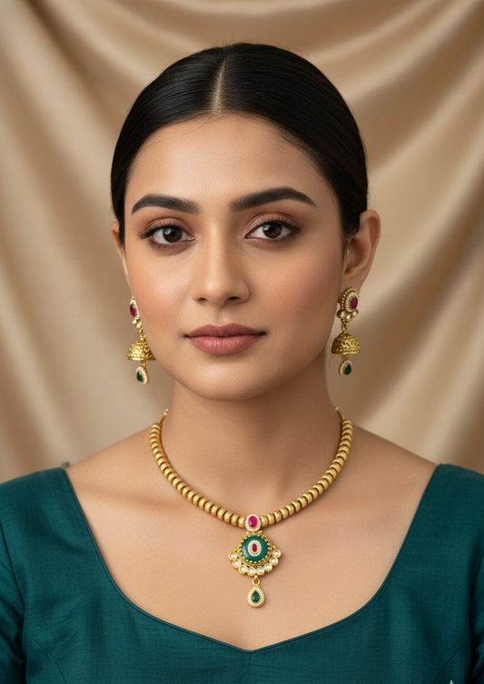 "Emerald Blossom" Choker & Jhumka Set
