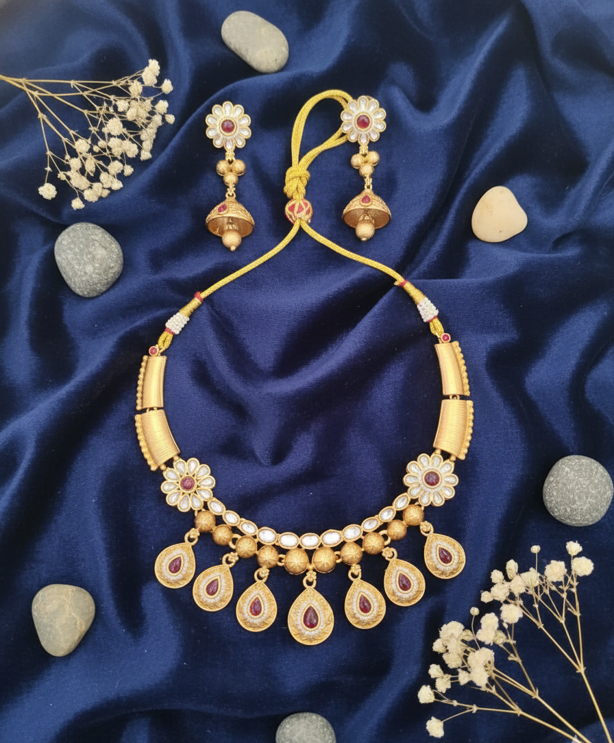 Floral Dewdrop Choker & Dangler Set