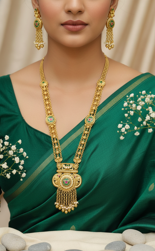 Elegant Gold-Plated Emerald & Pearl Neckalce