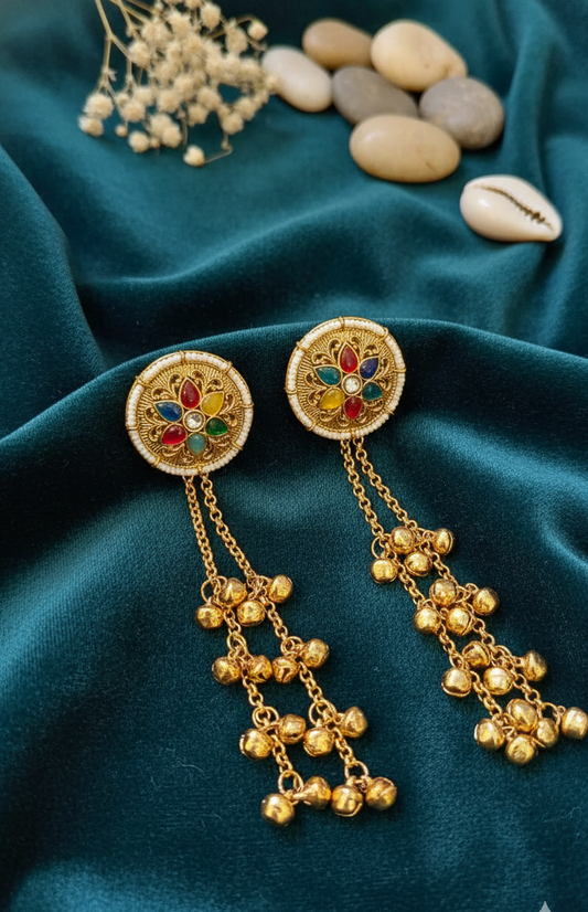 Multicolored Stone Jhumka Drop Earrings