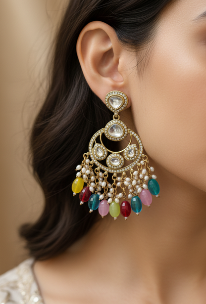 Radiant Kundan & Pearl Chandbali with Rainbow Drops