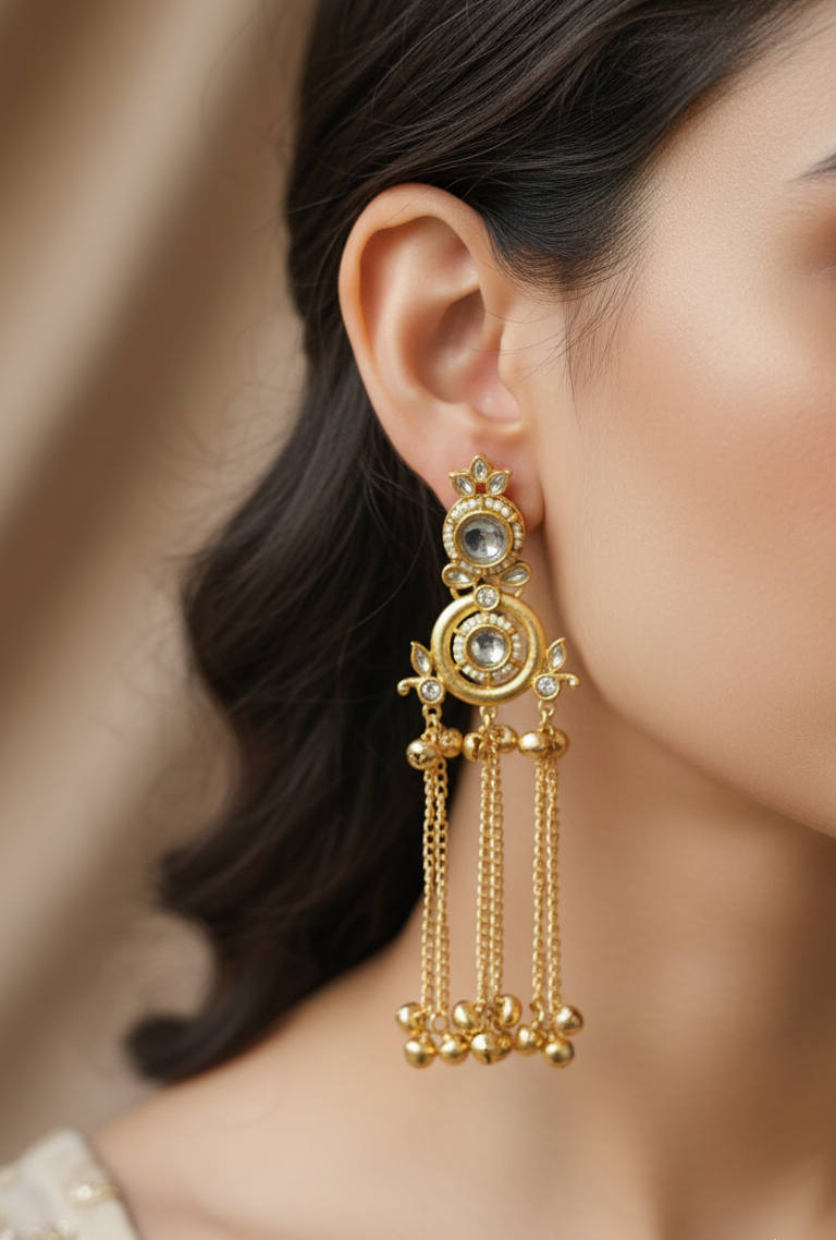 Golden Jhumka Cascade Drop Earrings