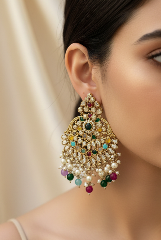 Grand Kundan & Multicolored Gemstone Earrings