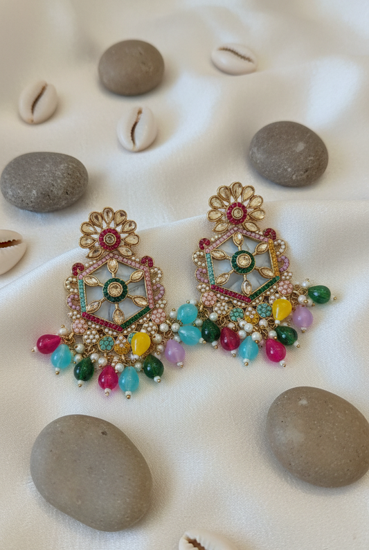 Festive Meenakari & Kundan Drop Earrings with Colorful Beads
