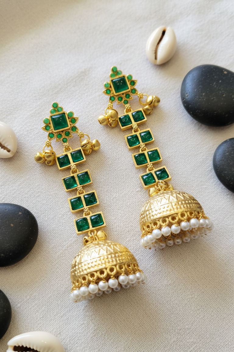Emerald Jhumka Earrings