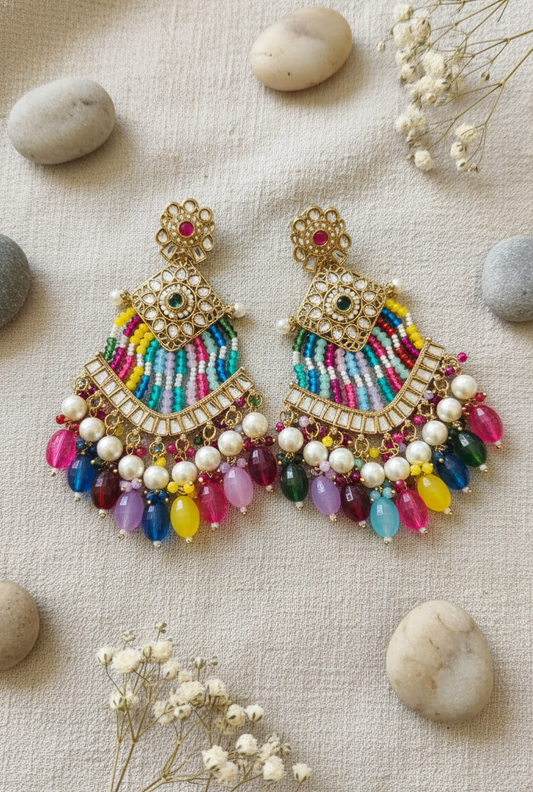Multicolor Beaded Fan Drop Earrings