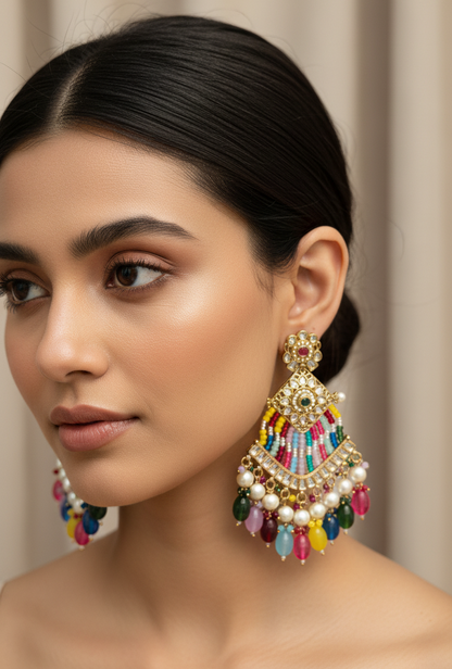 Multicolor Beaded Fan Drop Earrings