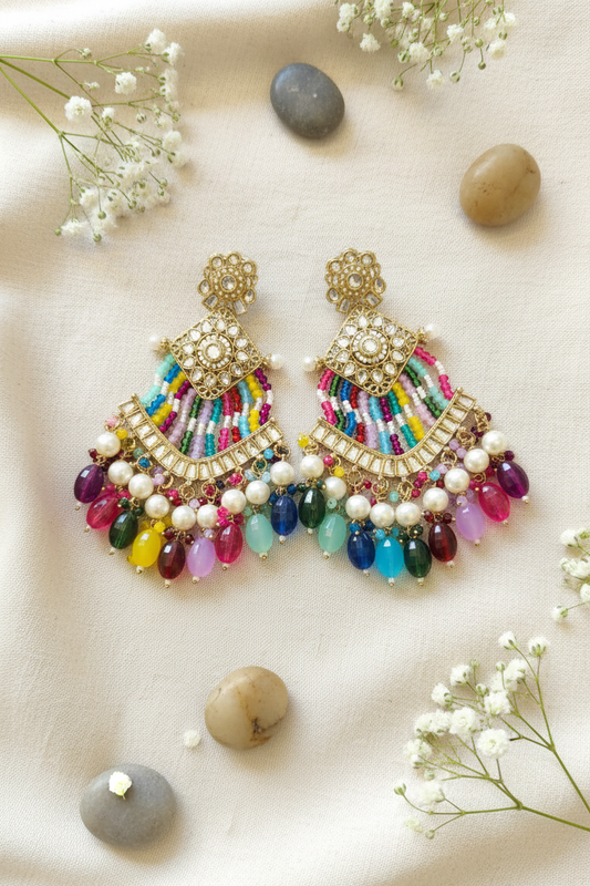 Multicolor Beaded Fan Drop Earrings