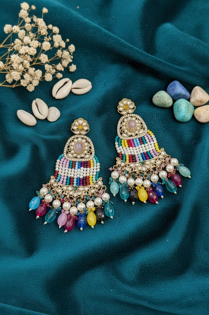 Vibrant Tassel &  Kundan Drop Earrings