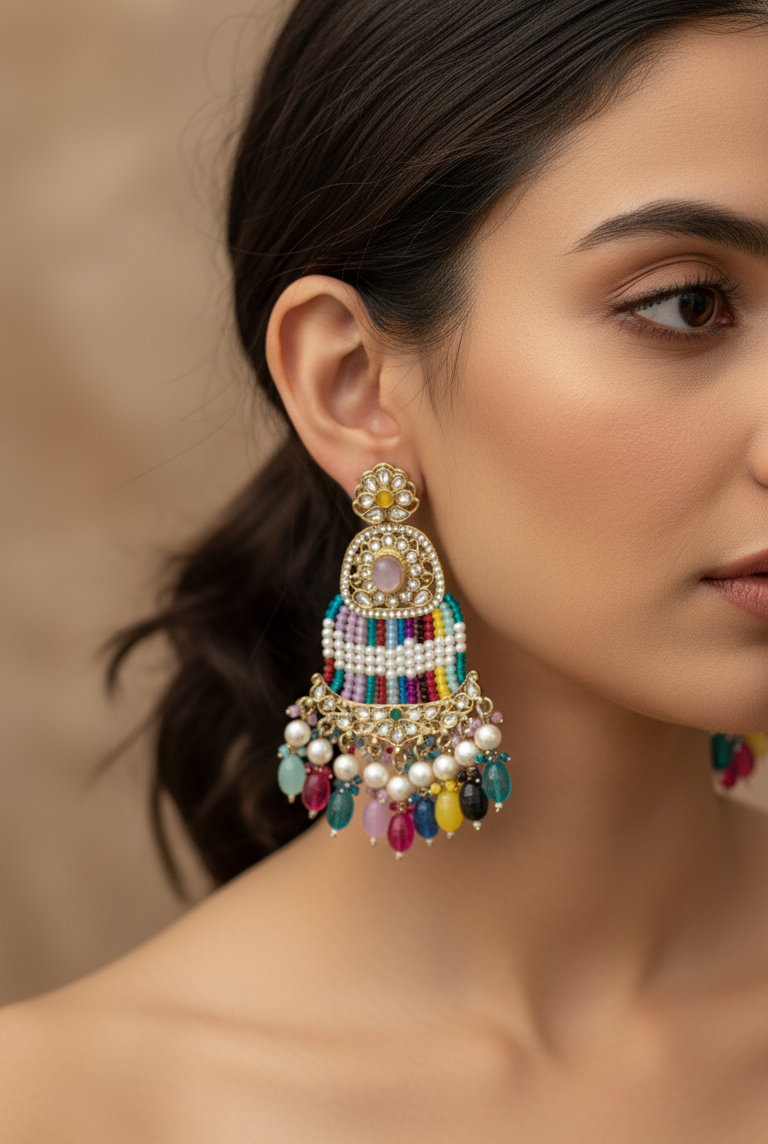 Vibrant Tassel &  Kundan Drop Earrings