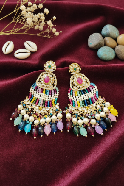 Vibrant Tassel &  Kundan Drop Earrings