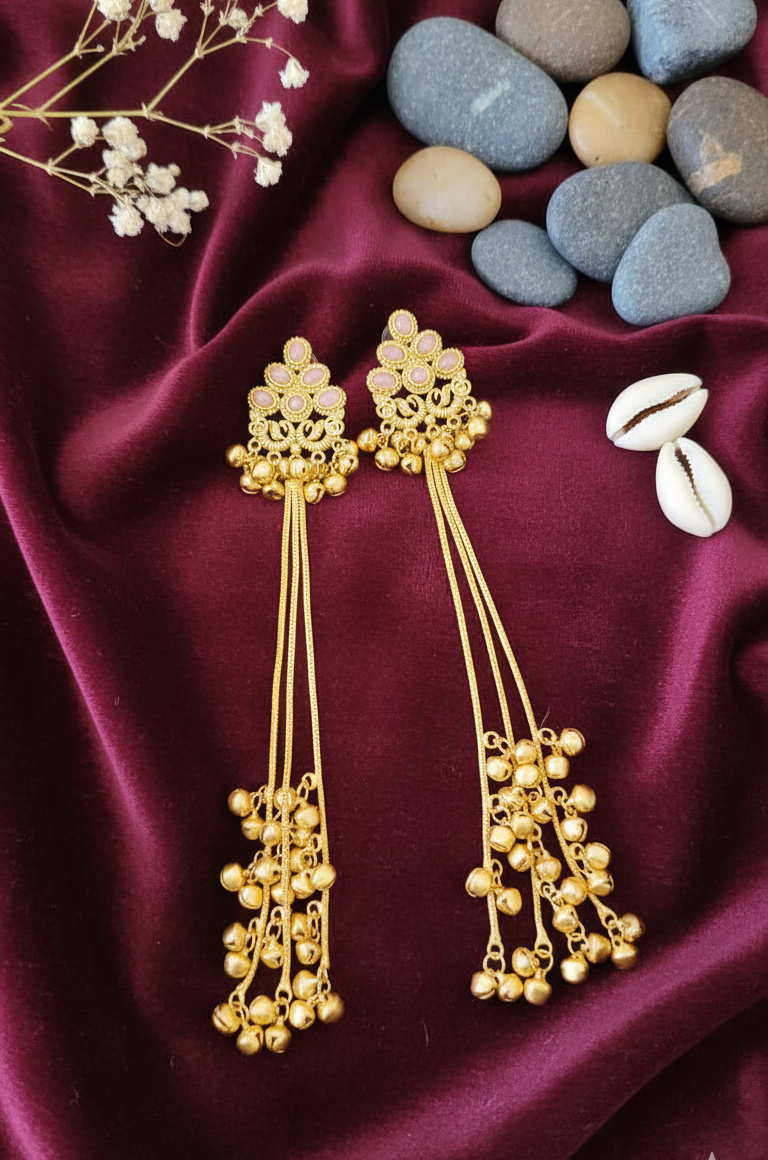 Regal Gold-Toned Jhumki Chain Earrings