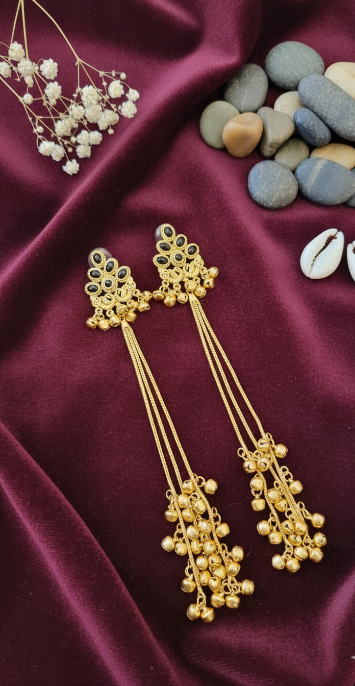 Regal Gold-Toned Jhumki Chain Earrings