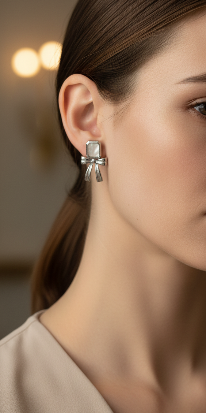 Silver Bow-Knot Stud Earrings