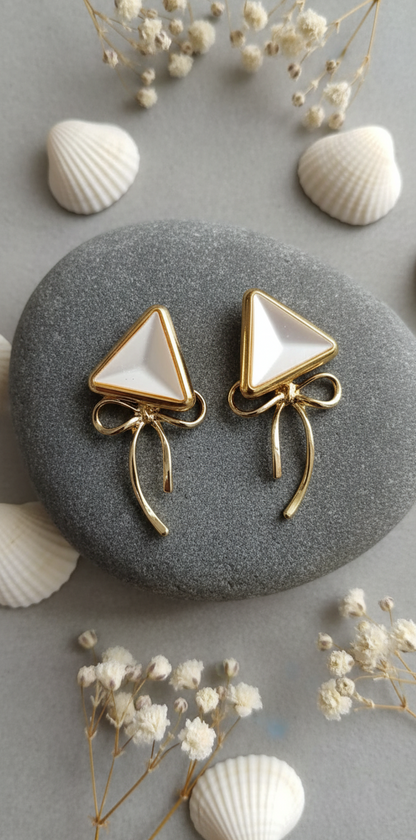 Triangle Drop Earrings with Pearlized Inlay