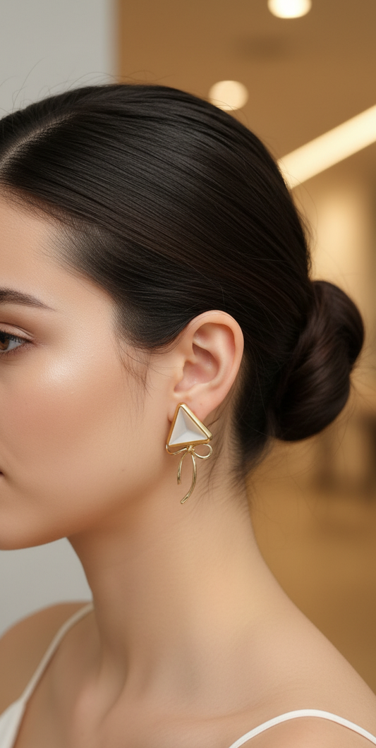 Triangle Drop Earrings with Pearlized Inlay