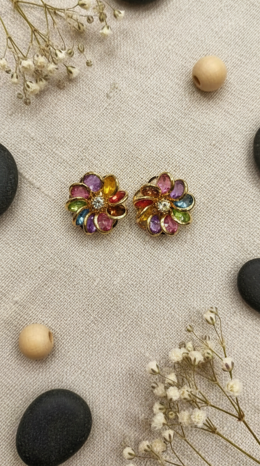 Multi-Gemstone Floral Stud Earrings