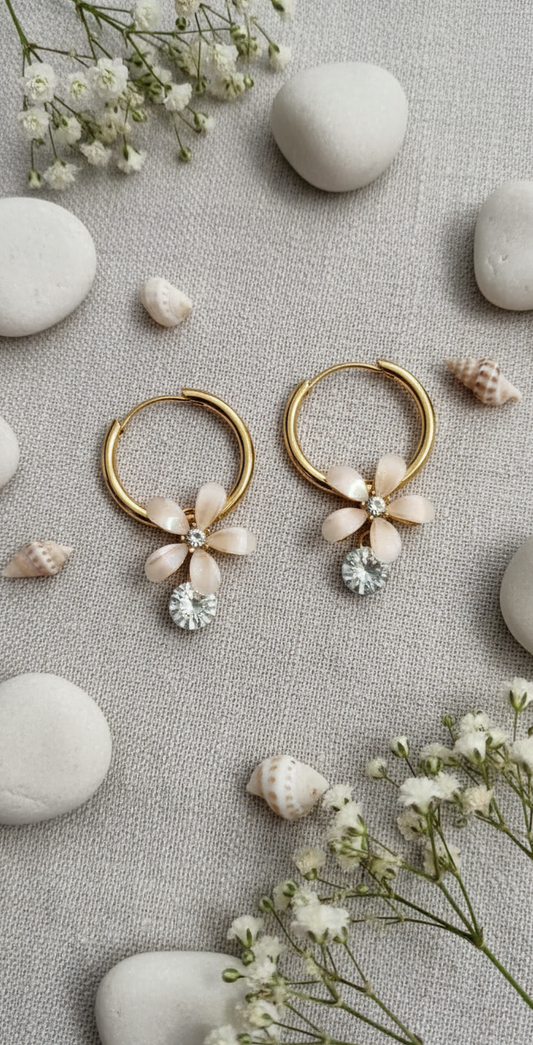 Floral Hoop Earrings with Crystal Drop