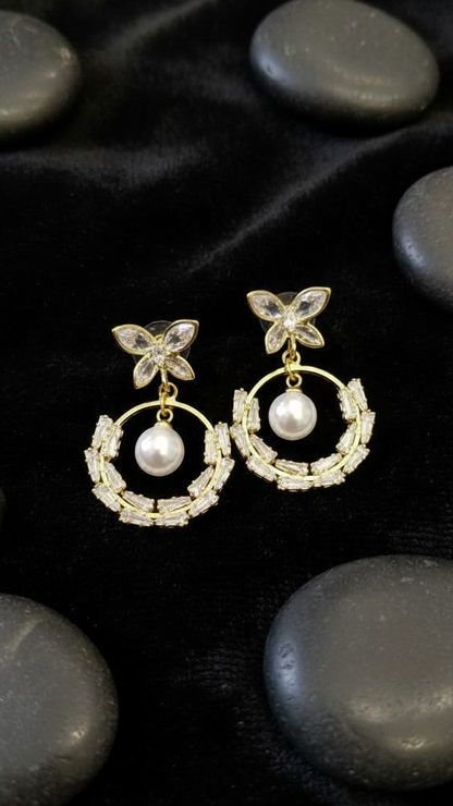 Butterfly Pearl Hoop Earrings