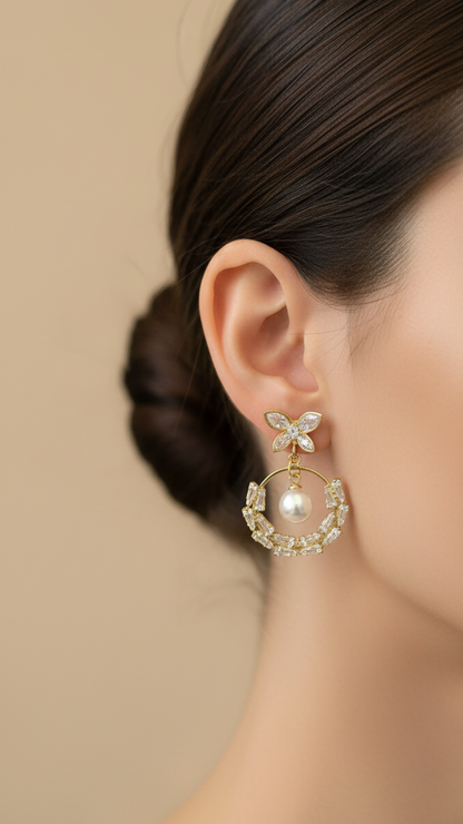 Butterfly Pearl Hoop Earrings