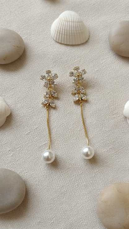 Floral & Leaf Pearl Drop Earrings