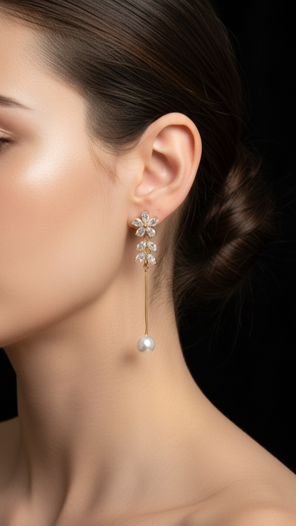 Floral & Leaf Pearl Drop Earrings