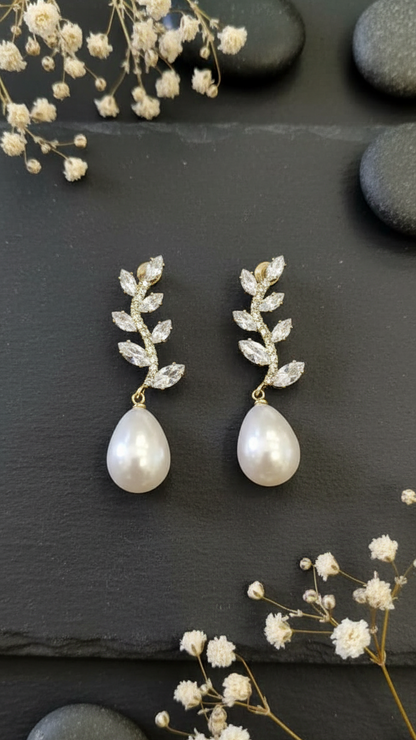 Elegant Vine Pearl Drop Earrings
