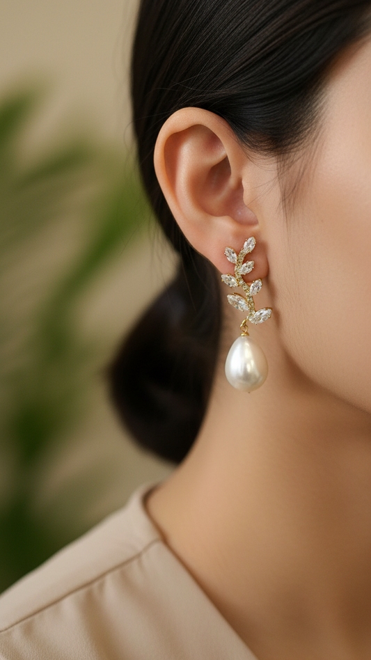 Elegant Vine Pearl Drop Earrings