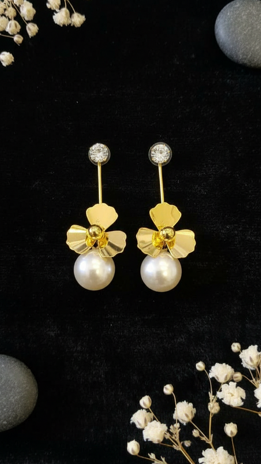 Golden Blossom Pearl Drop Earrings