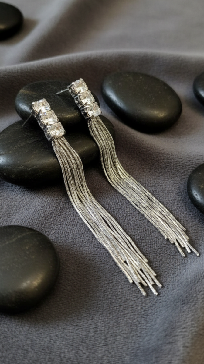 Sleek Silver Tassel Drop Earrings