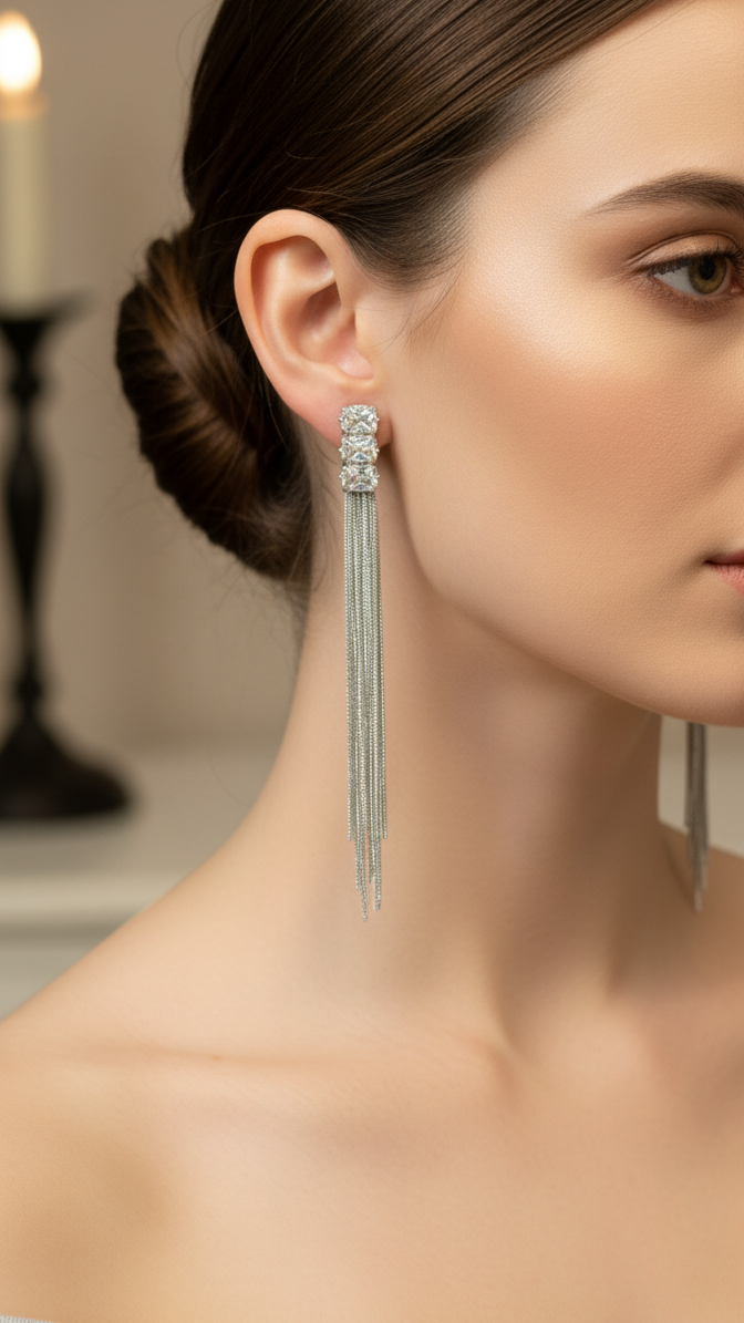 Sleek Silver Tassel Drop Earrings