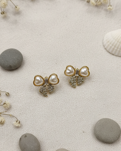 Pearl and Zirconia Bow Stud Earrings