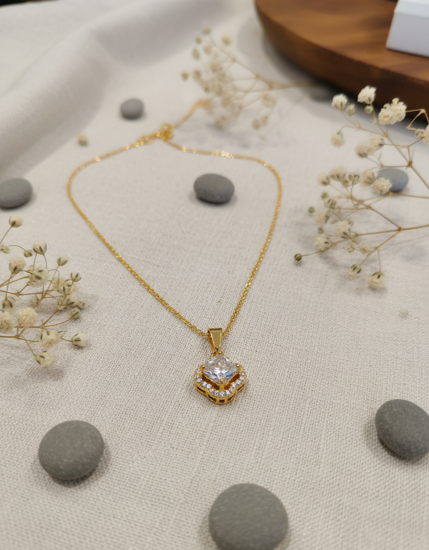 Dazzling Square Solitaire Pendant Necklace