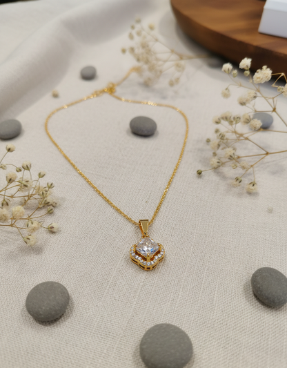 Dazzling Square Solitaire Pendant Necklace