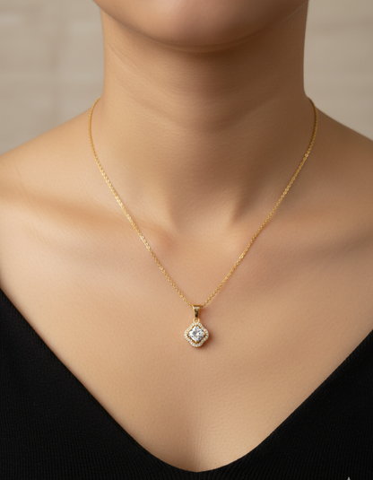 Dazzling Square Solitaire Pendant Necklace