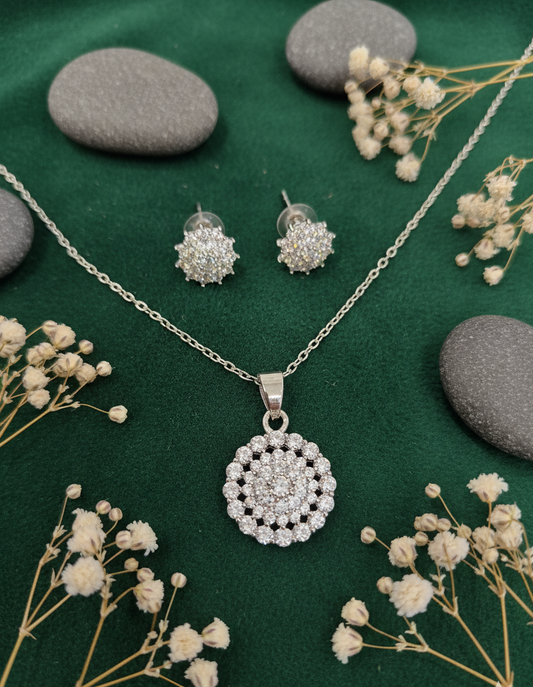 Sparkling Blossom Necklace and Earrings Set